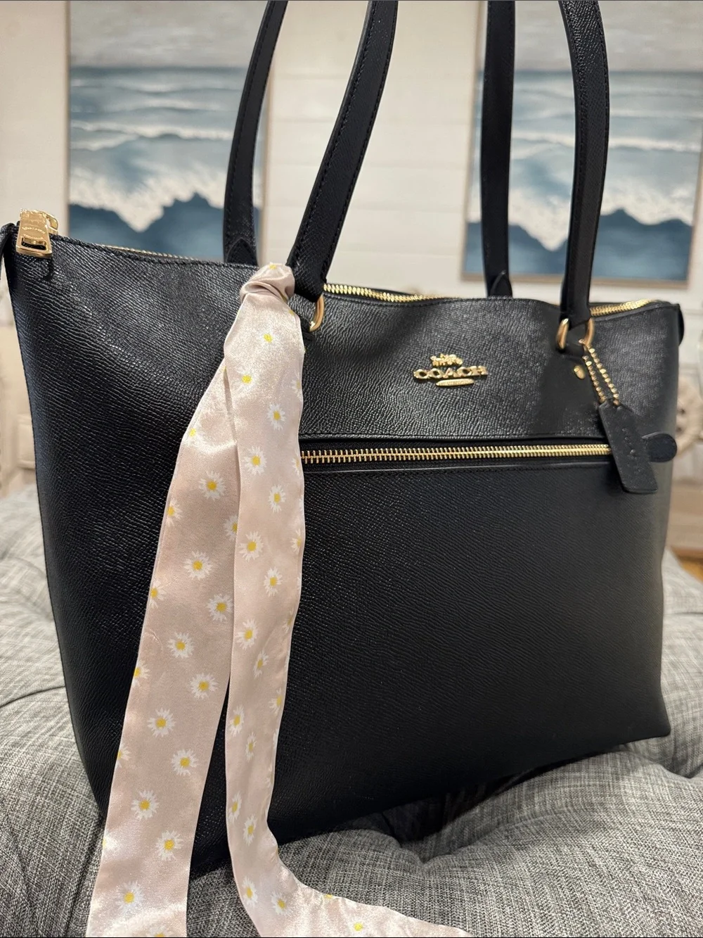 Coach Bag Gallery Large Black Leather Tote Bag With Gold Hardware EUC